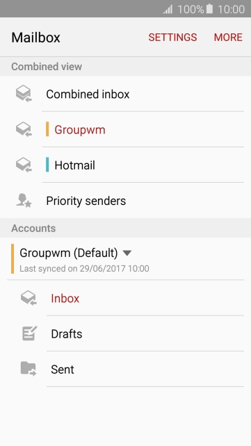 Press the required email account. Press the required email account.