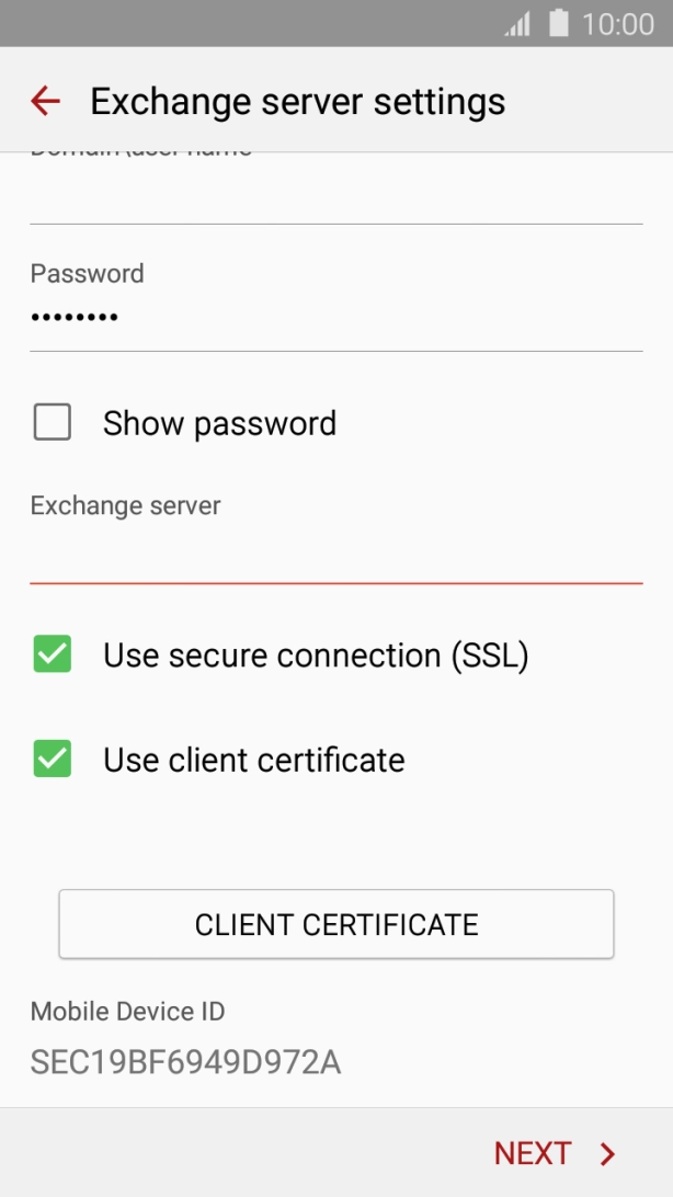 If you turn on the function, press CLIENT CERTIFICATE and follow the instructions on the screen to install the required certificate.