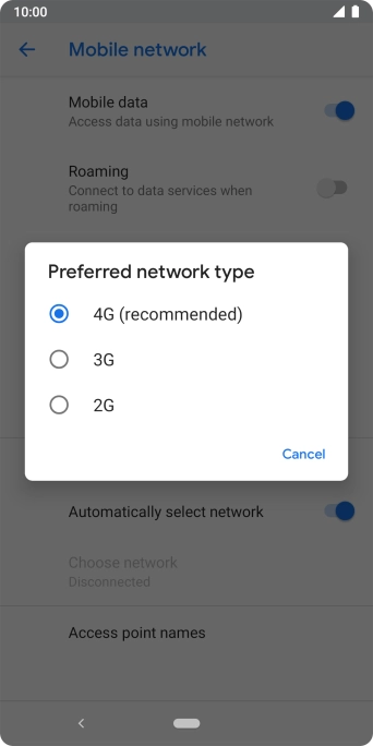 Press the required network mode. Press the required network mode.