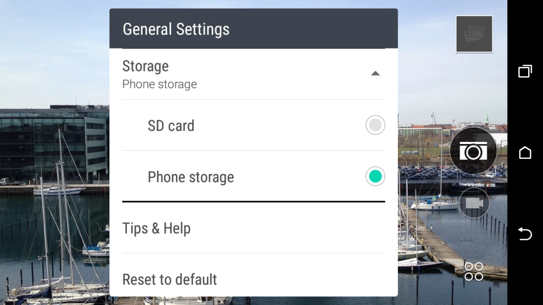 Press Phone storage to save your pictures in the phone memory.