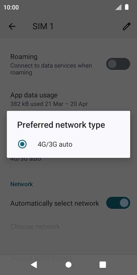 Press the required network mode.