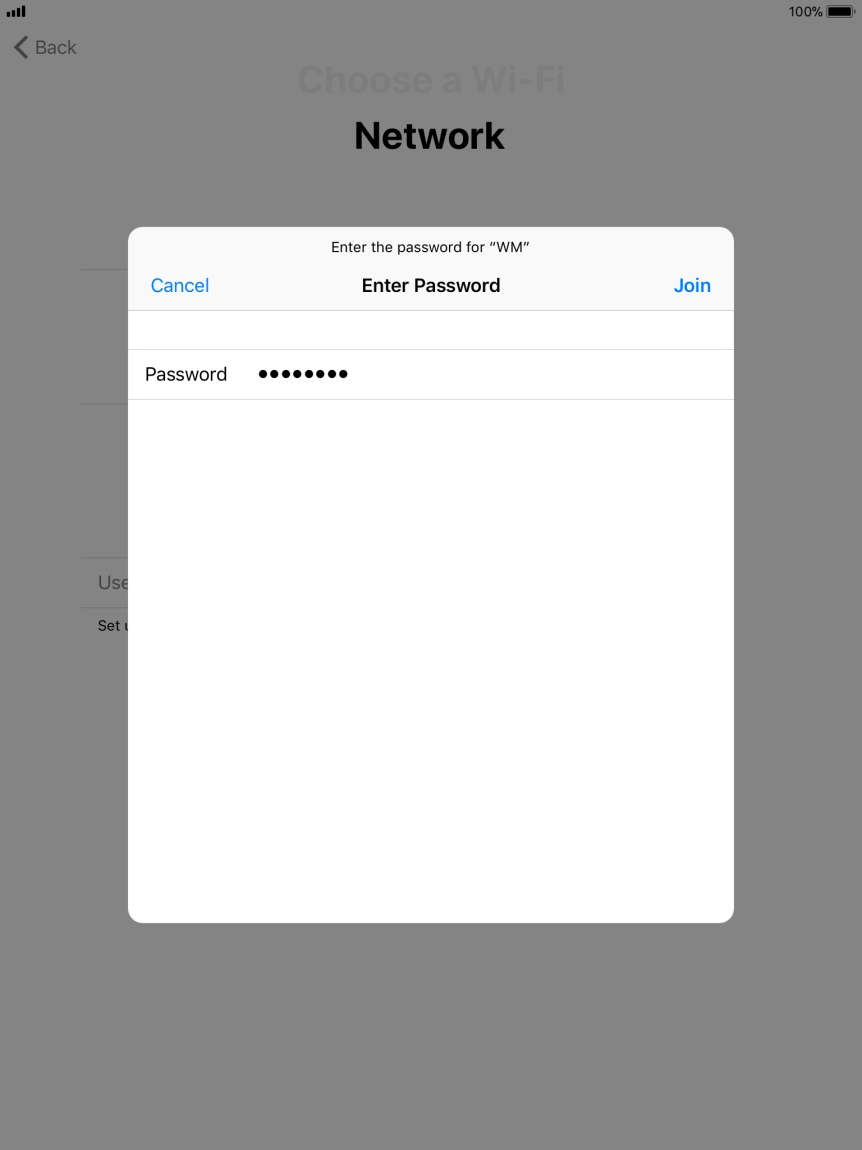 Key in the password for the Wi-Fi network and press Join.