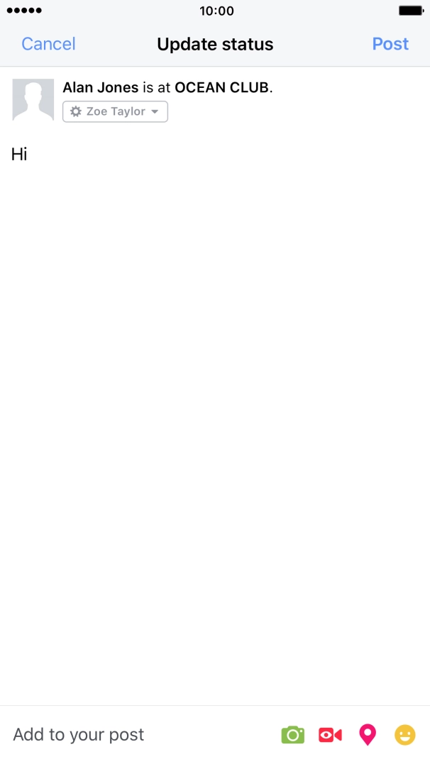 Write the required text and press Post.