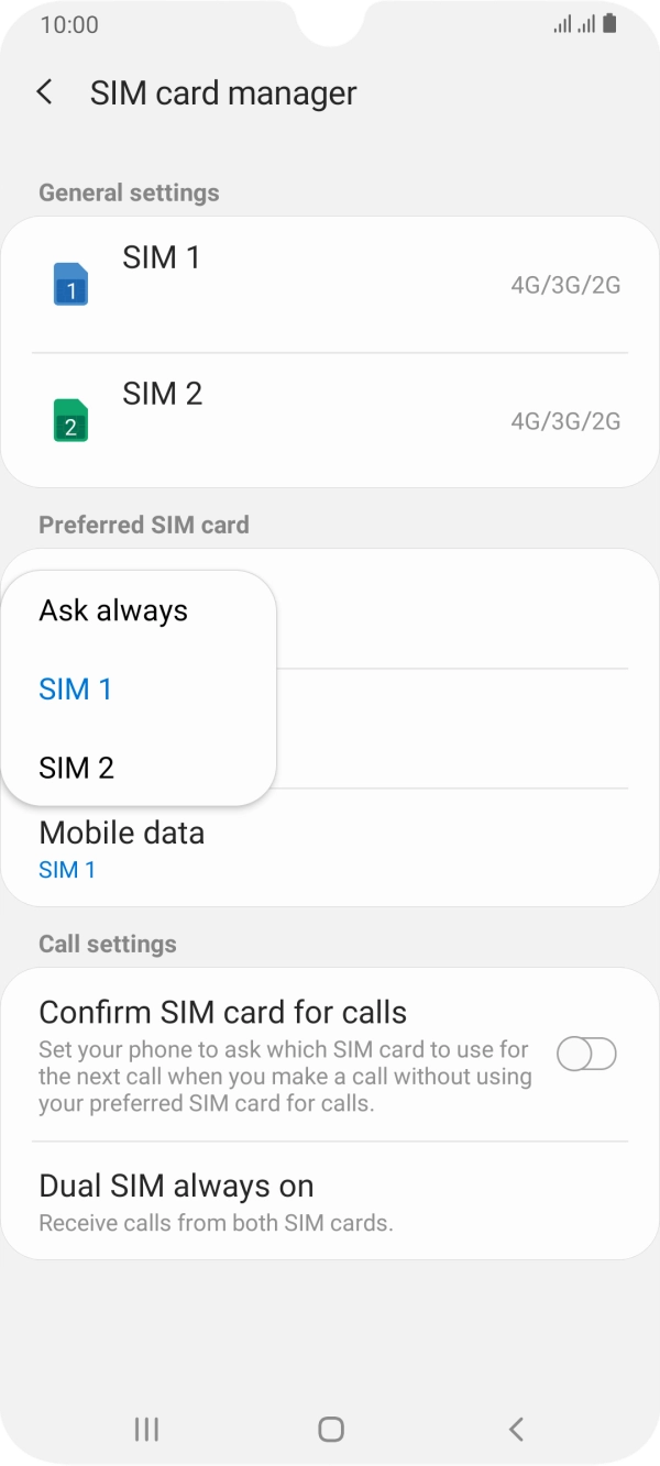 Press the required setting.