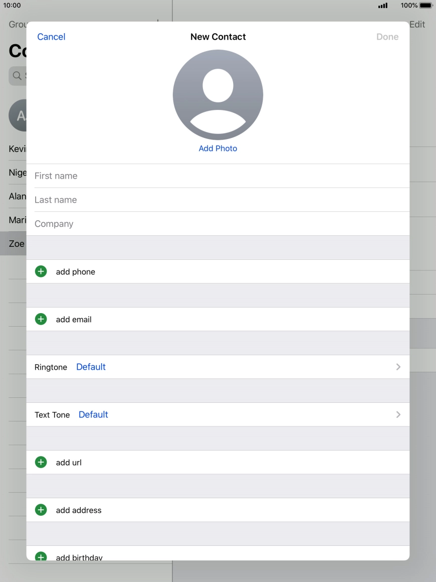 Press First name and key in the first name.