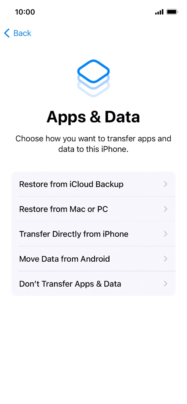 Press Don't Transfer Apps & Data and follow the instructions on the screen to finish the activation.