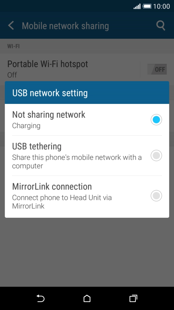 Press USB tethering to turn on the function. An internet connection from your computer via your phone is automatically established.