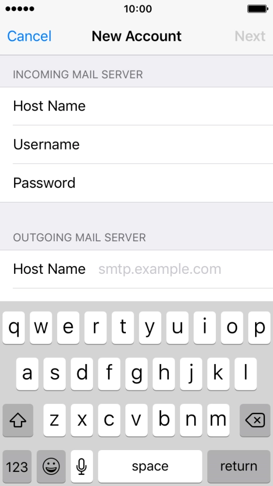 Press Host Name and key in the name of your email provider's outgoing server.