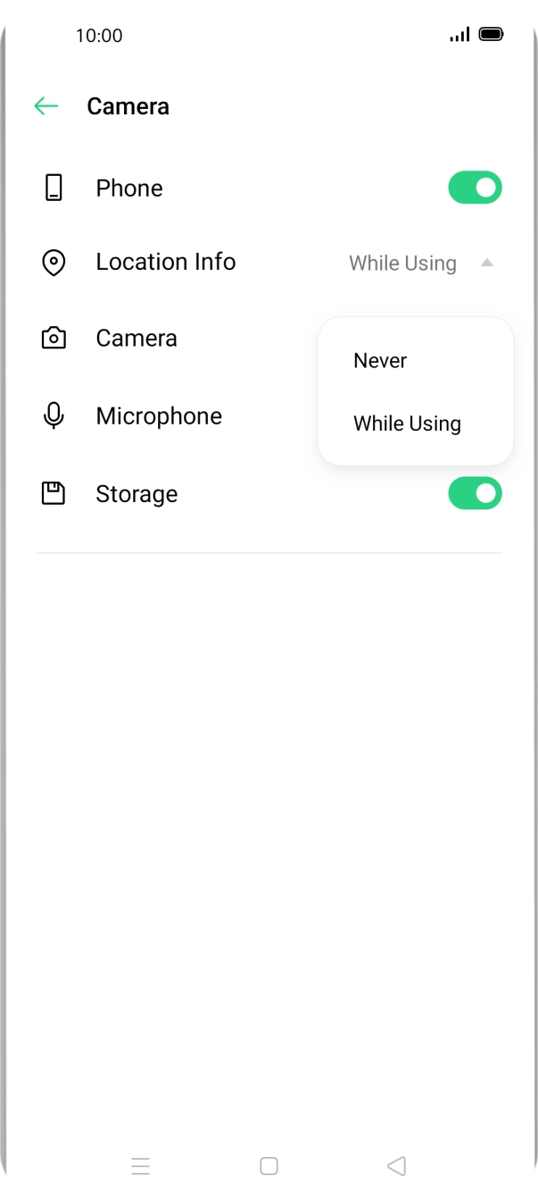 Press the required setting.