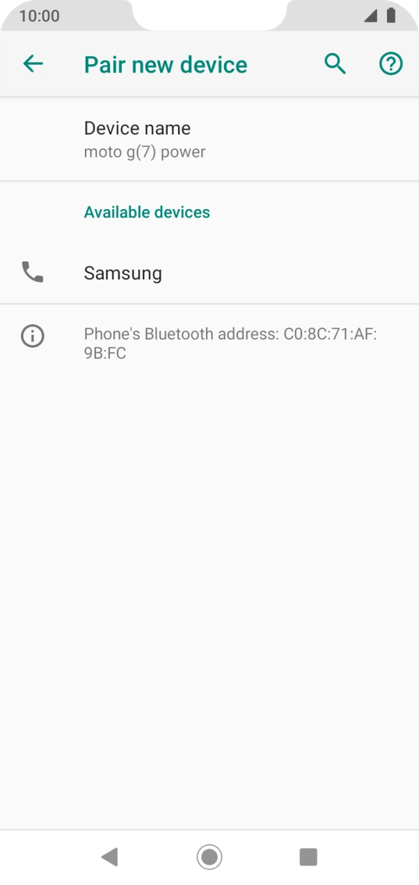 Press the required Bluetooth device and follow the instructions on the screen to pair the device with your phone.