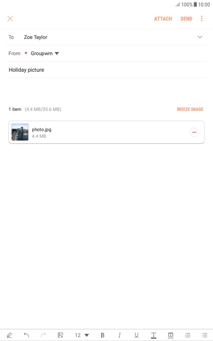Press the text input field and write the text for your email.