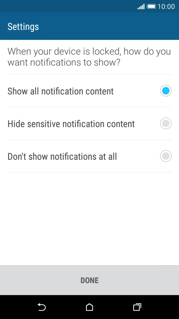Press the required setting.