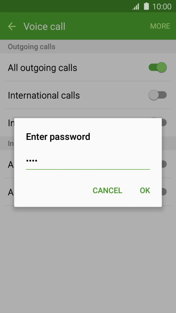 Key in your call barring password and press OK.