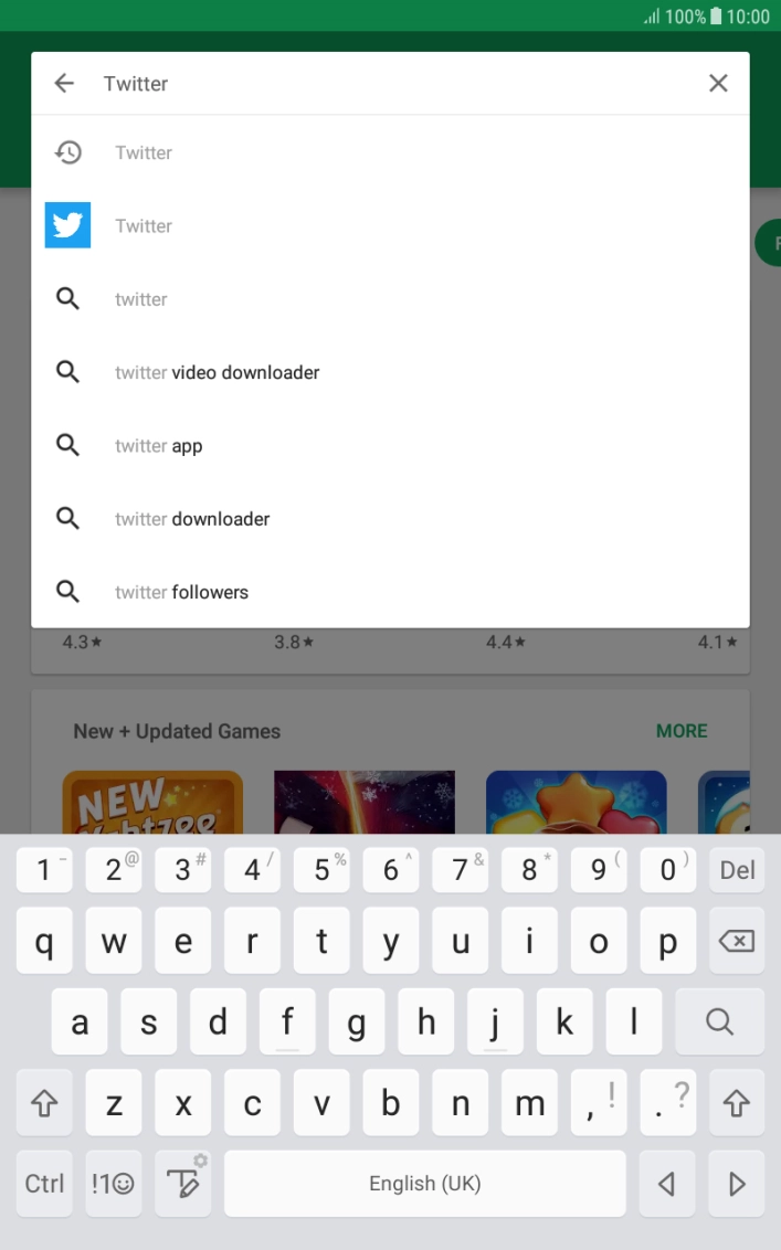 Key in Twitter and press the search icon.