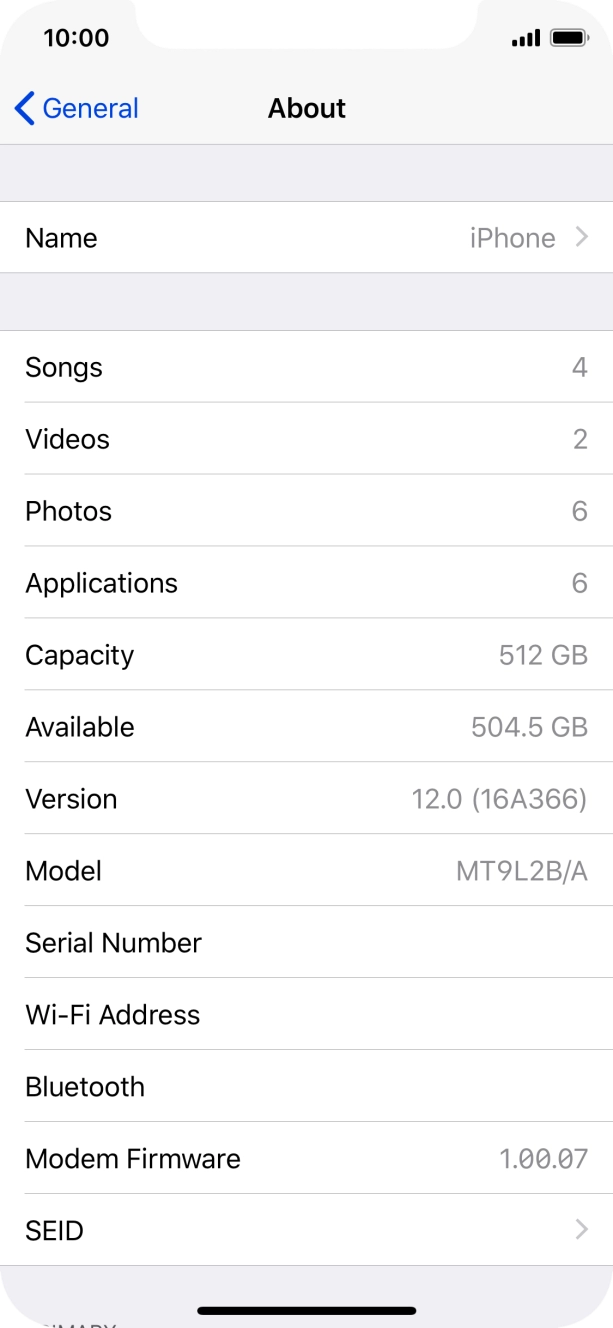 Your phone's software version is displayed next to Version.