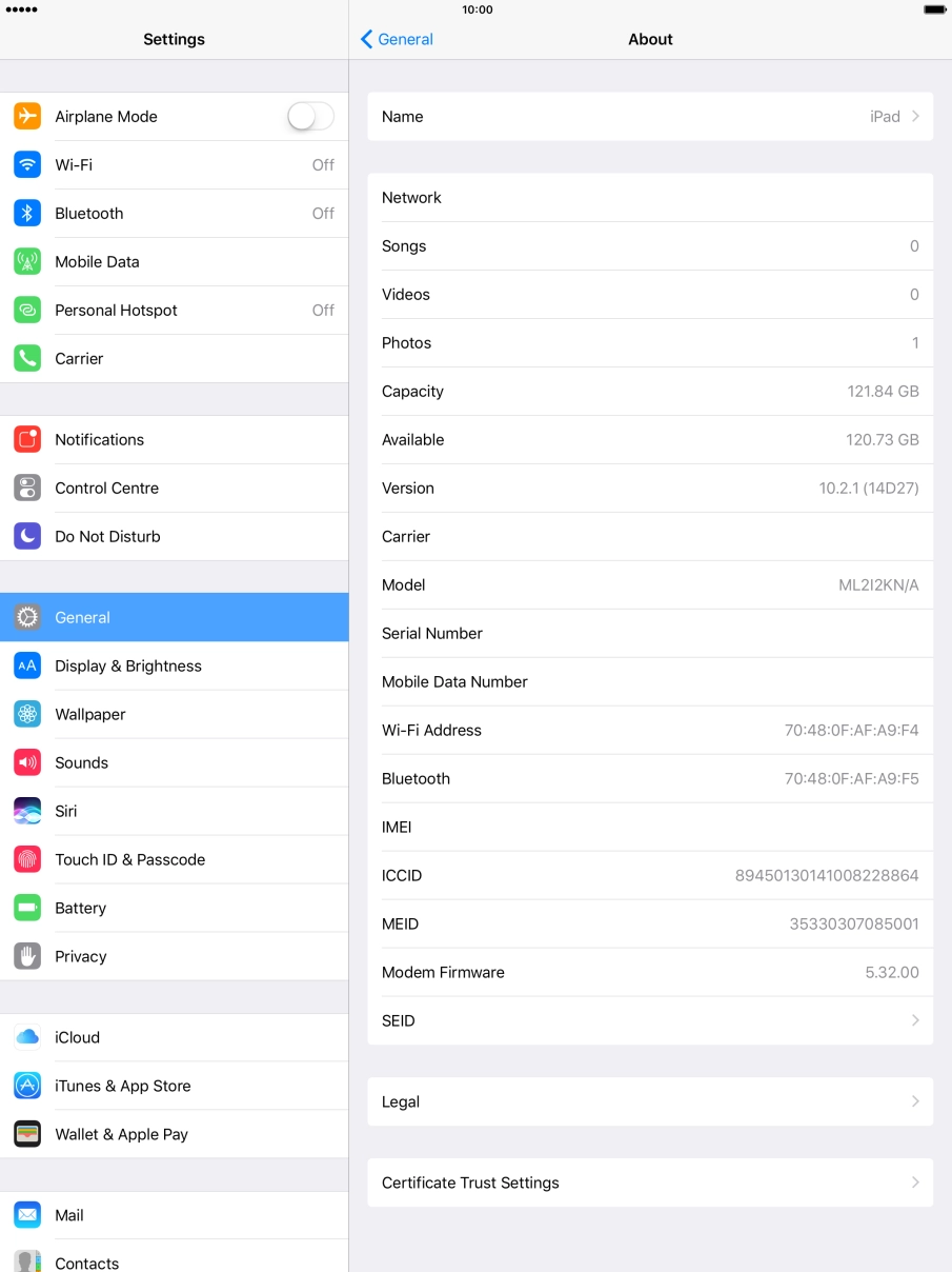 Your tablet's software version is displayed next to Version. Your tablet's software version is displayed next to Version.