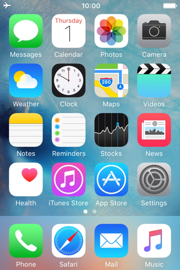 The flight mode icon shows that flight mode is turned on.