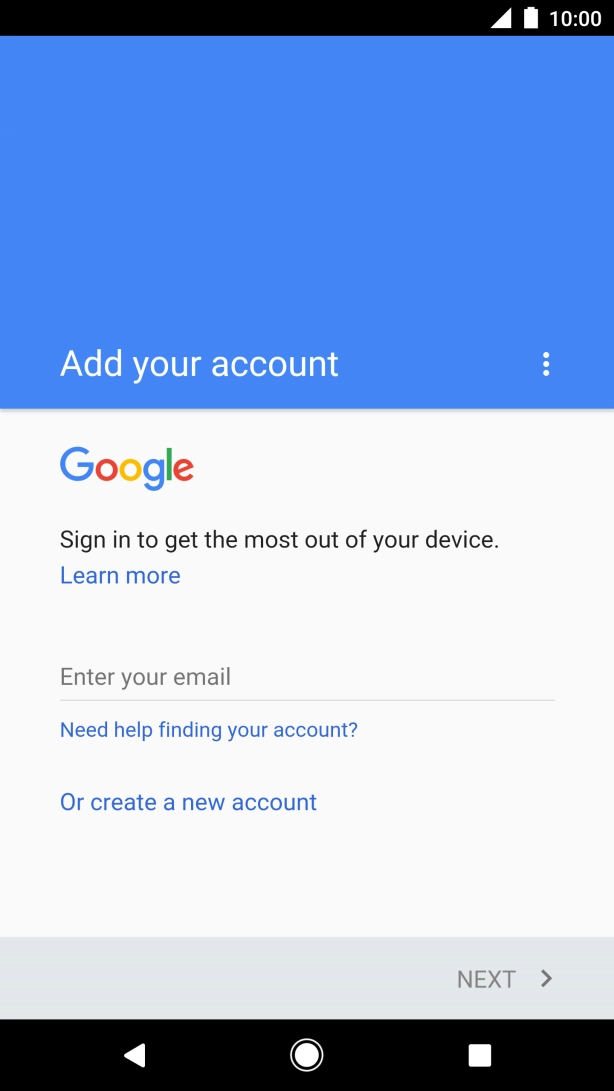 If you don't have a Google account, press Or create a new account and follow the instructions on the screen to create an account.