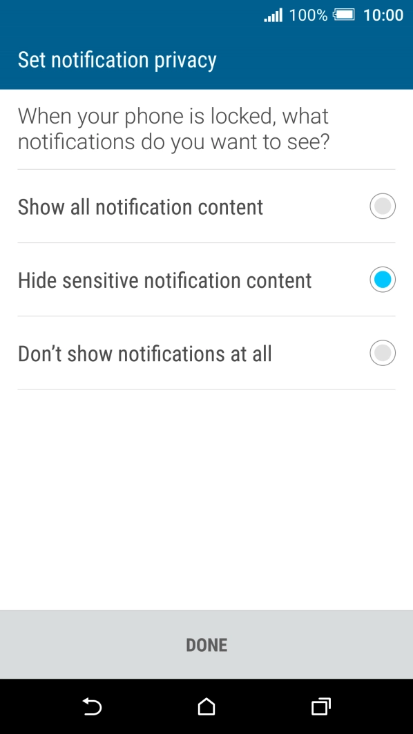Press the required setting.