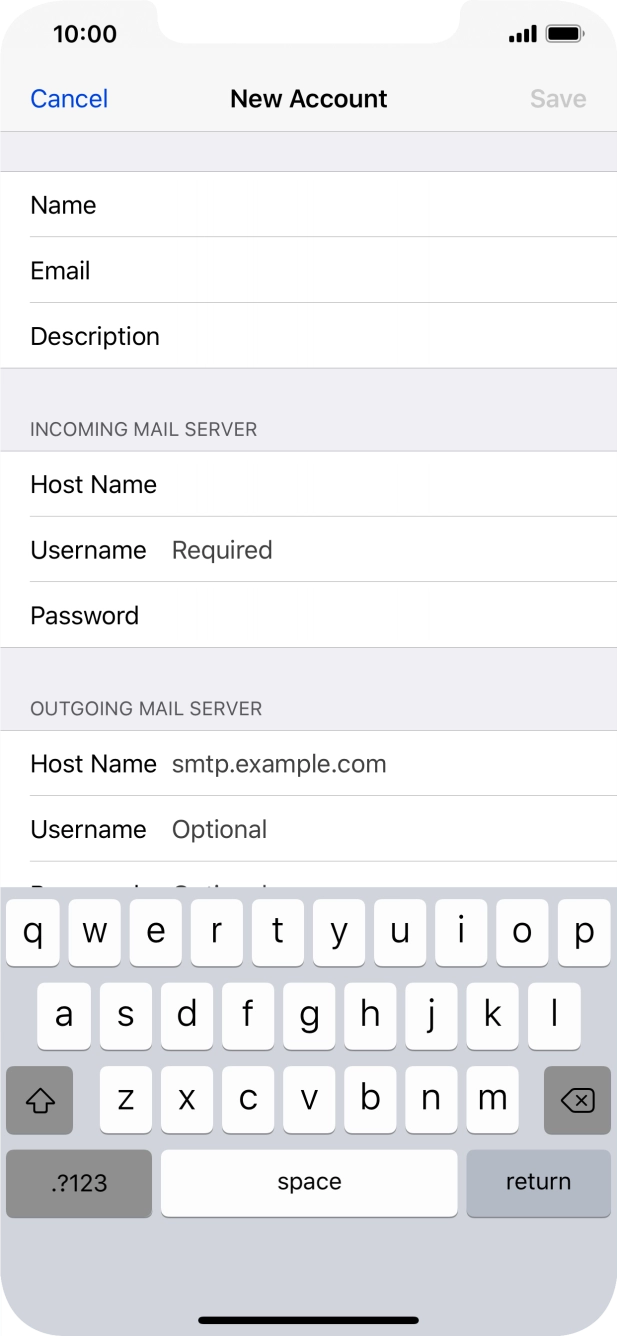 Press Username and key in the username for your email account.