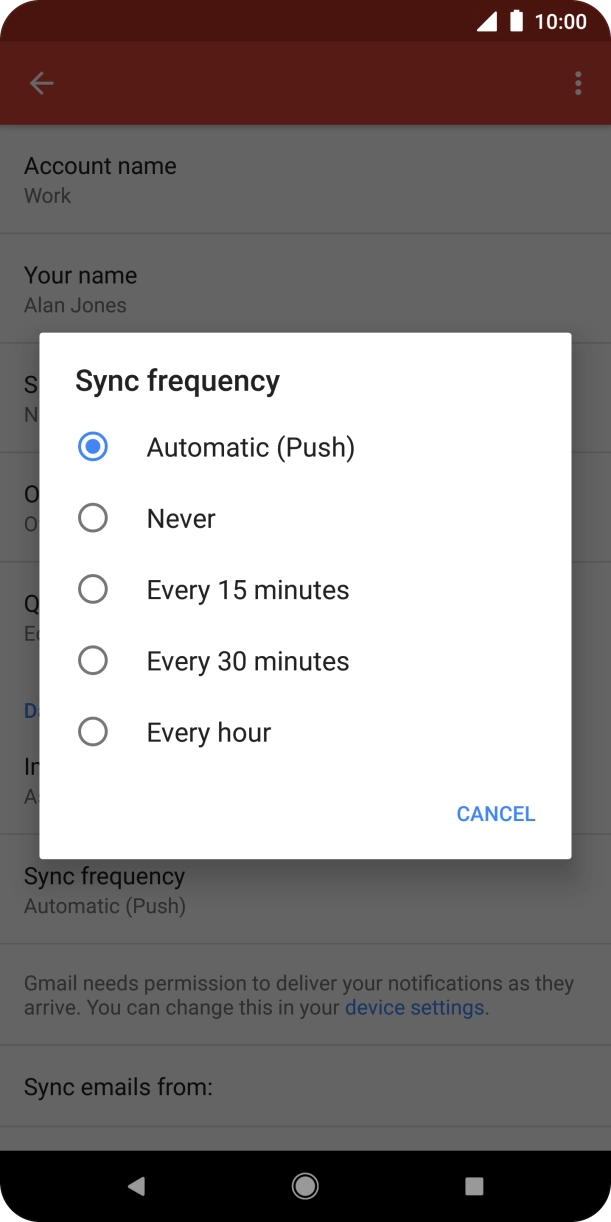 Press the required setting.
