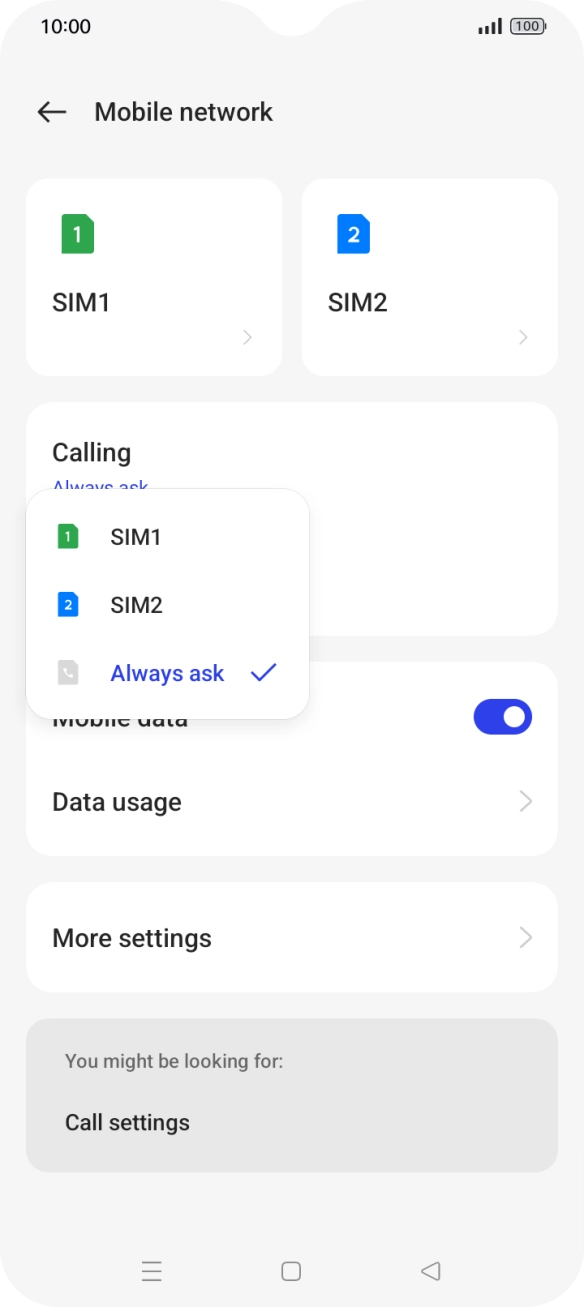 Press the required setting. Press the required setting.