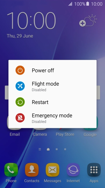 Press Flight mode to turn the function on or off. Press Flight mode to turn the function on or off.