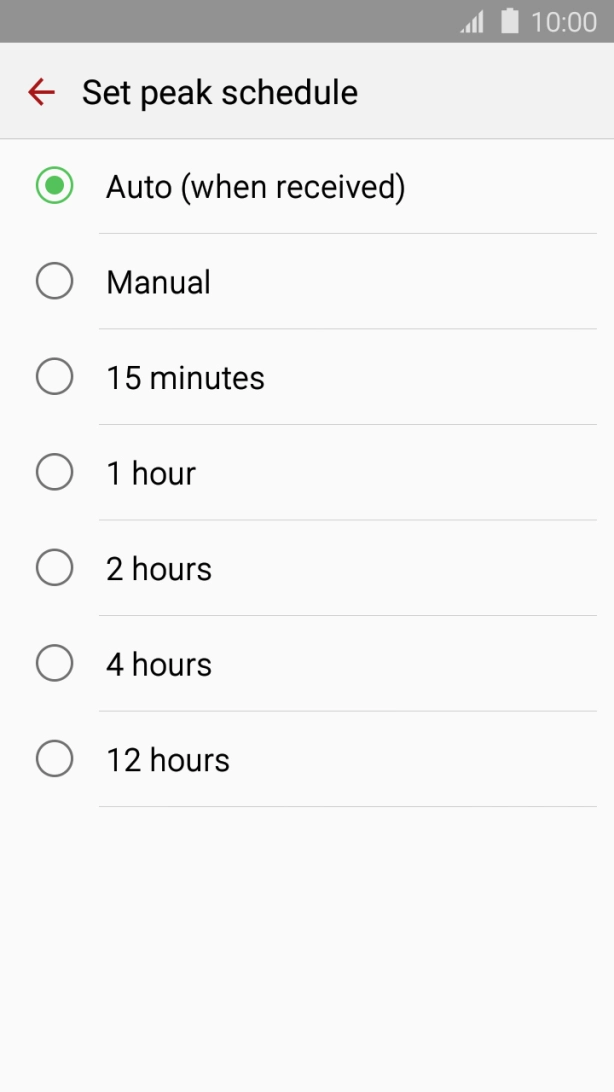 Press the required setting.