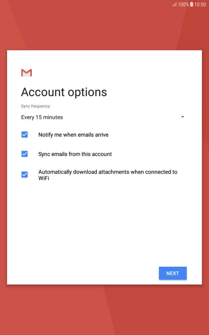 If this screen is displayed, you email account has been recognised and set up automatically. Follow the instructions on the screen to key in more information and finish setting up your tablet. If this screen is displayed, you email account has been recognised and set up automatically. Follow the instructions on the screen to key in more information and finish setting up your tablet.