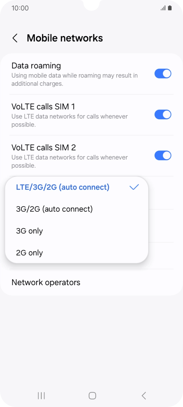 Press the required network mode.