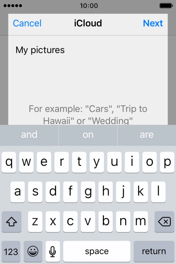 Press Next and key in the first letters of the contact you want to share the album with.
