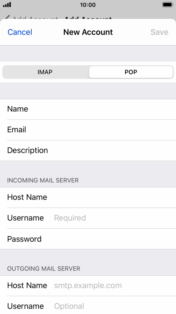 Press Username and key in the username for your email account.