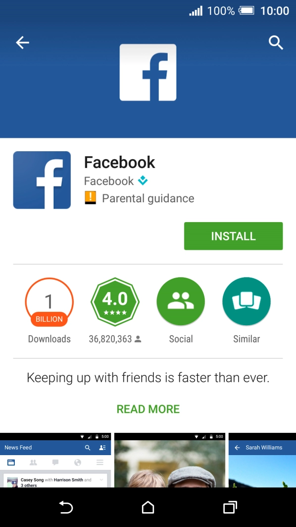 Press INSTALL and wait while Facebook is installed.