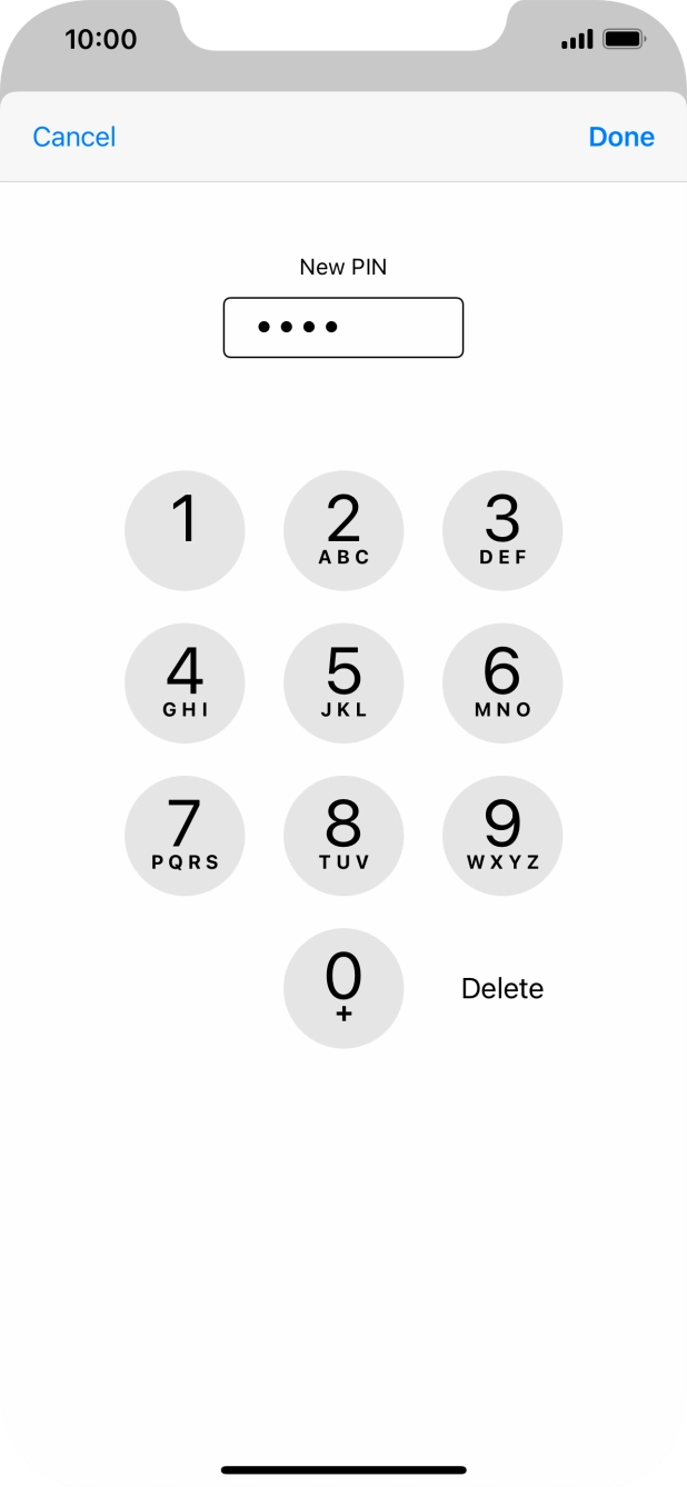 Key in a new four-digit PIN and press Done. Key in a new four-digit PIN and press Done.
