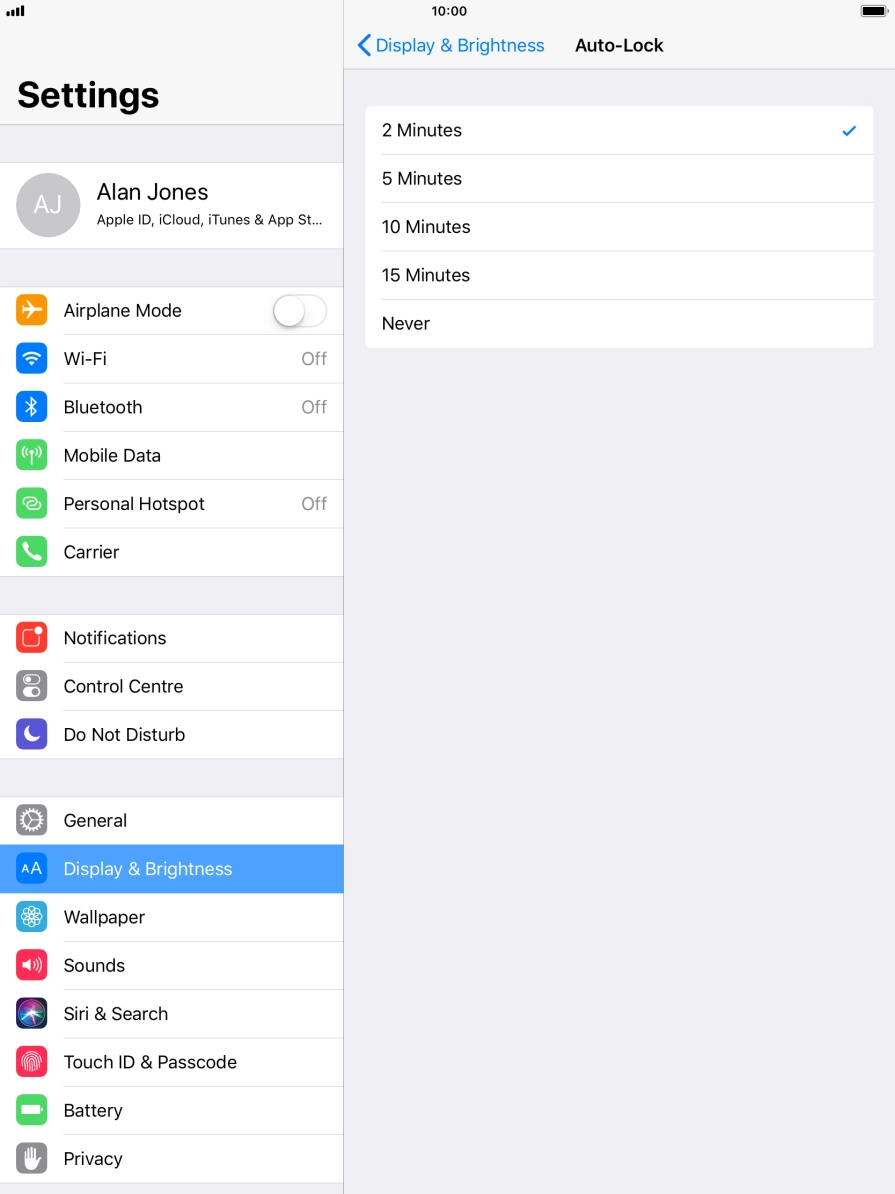 Press the required setting.