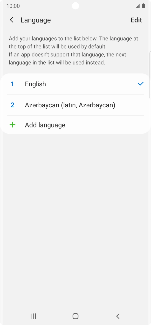 To subsequently select another language as the default language, press the required language.