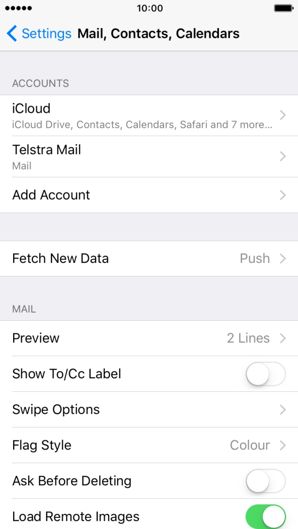 Press the name of the Telstra email account you've just set up. Press the name of the Telstra email account you've just set up.
