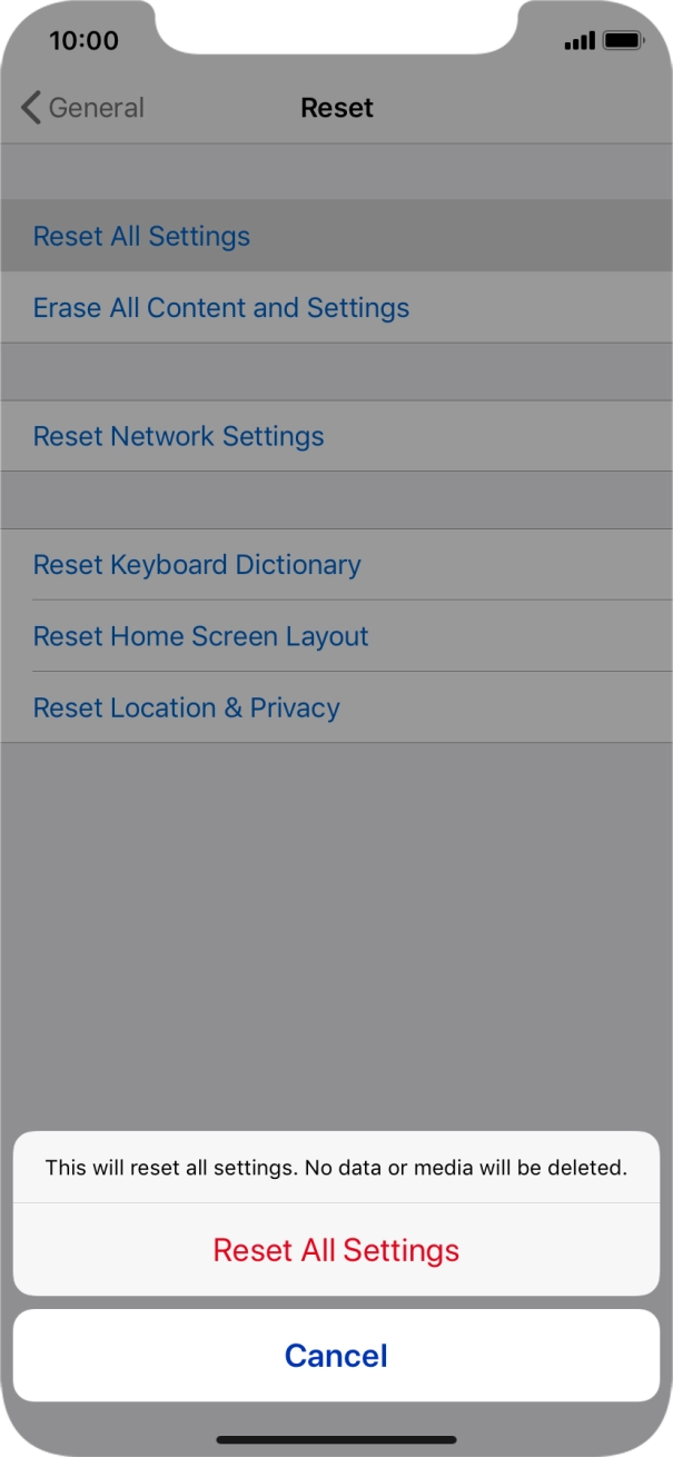 Press Reset All Settings.