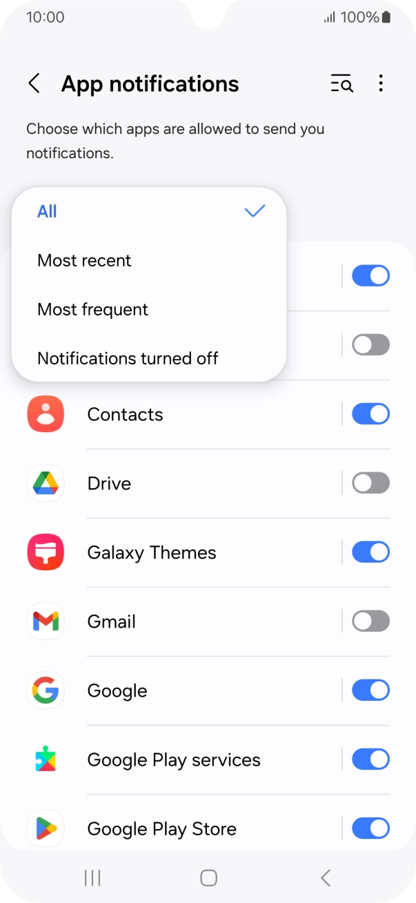 Press the required setting.