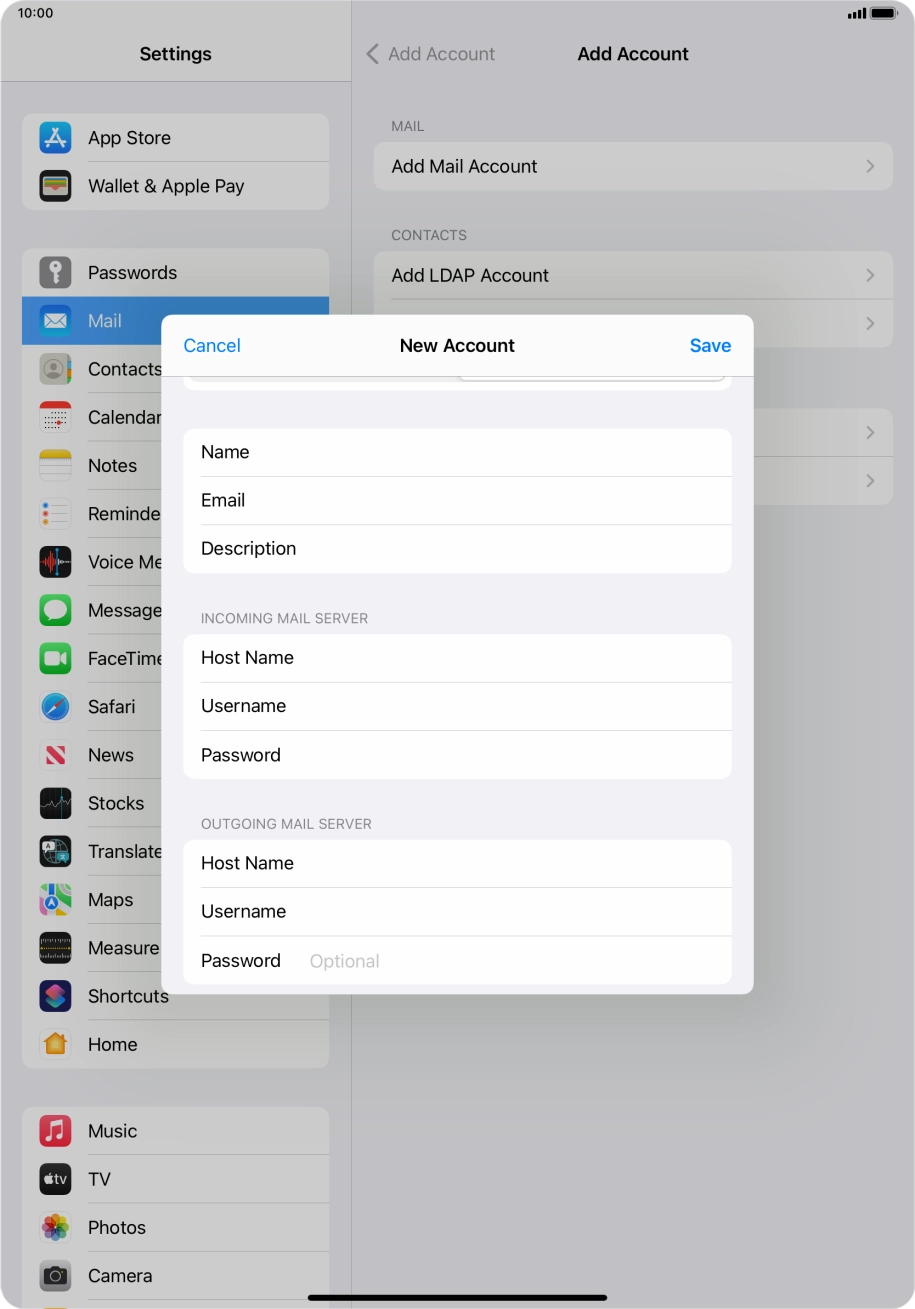 Press Password and key in the password for your email account.