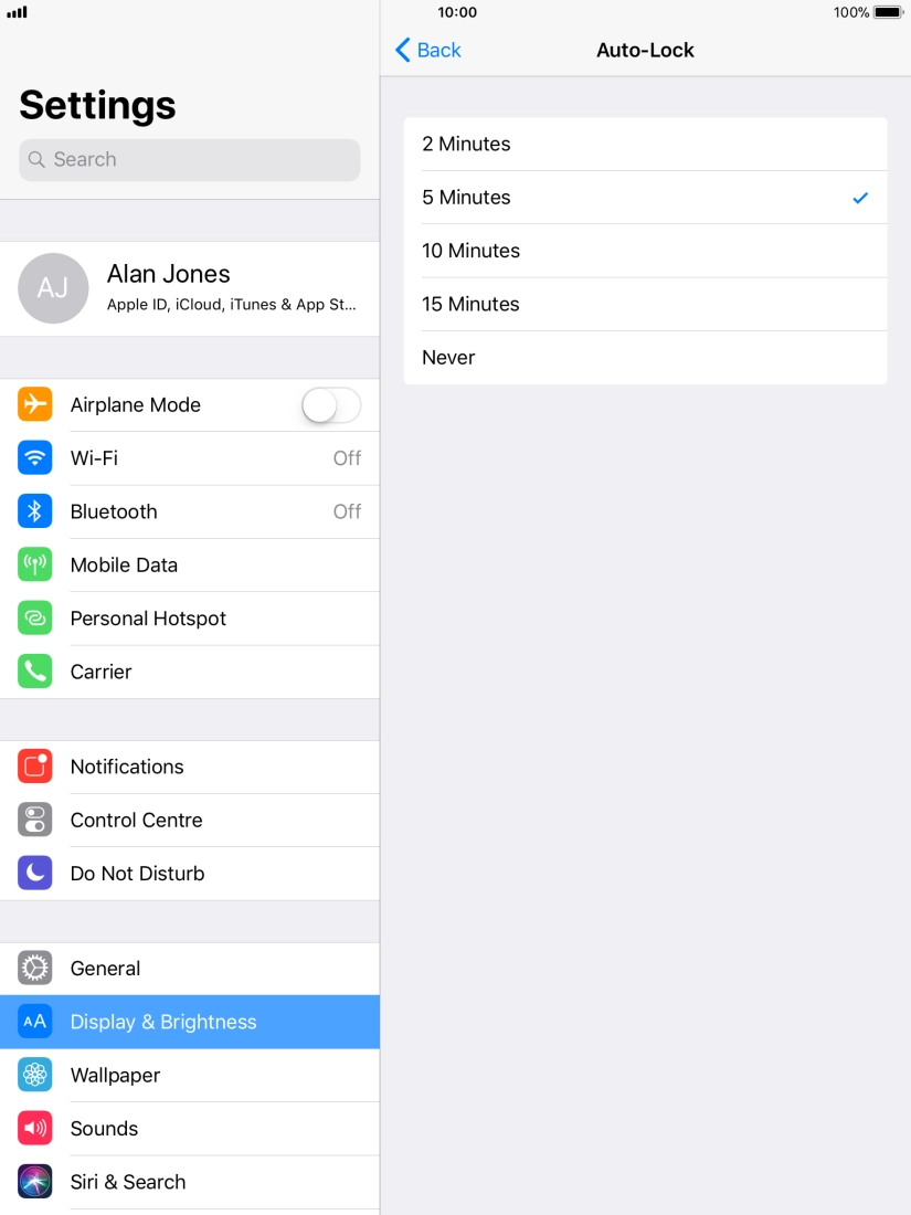 Press the required setting.