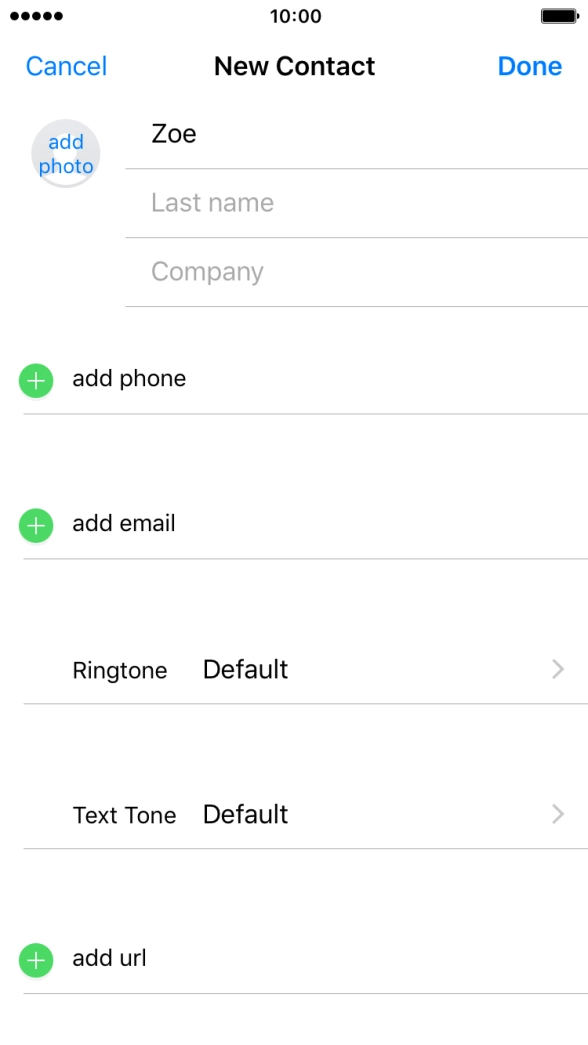 Press Last name and key in the last name. Press Last name and key in the last name.