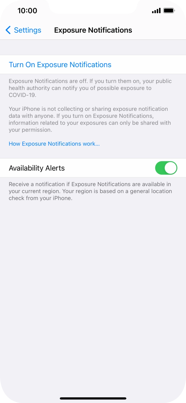 Press Turn On Exposure Notifications.