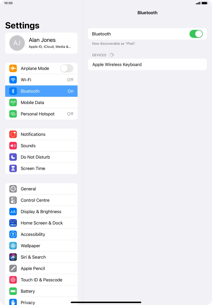 Press the required Bluetooth device and follow the instructions on the screen to pair the device with your tablet.