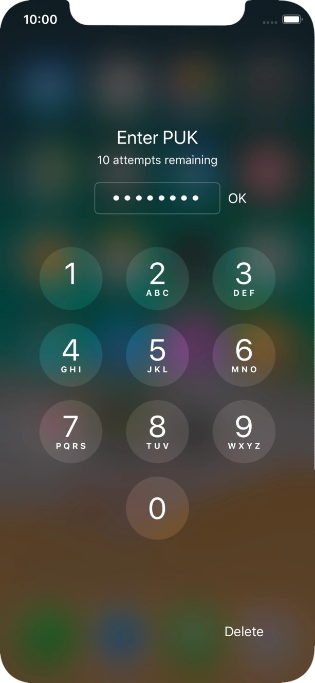 Key in the PUK and press OK.