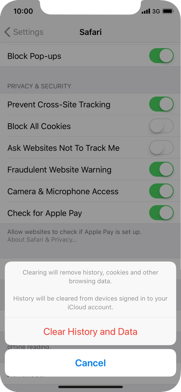 Press Clear History and Data.