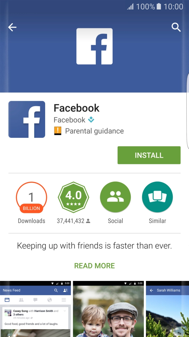 Press INSTALL and wait while Facebook is installed. Press INSTALL and wait while Facebook is installed.