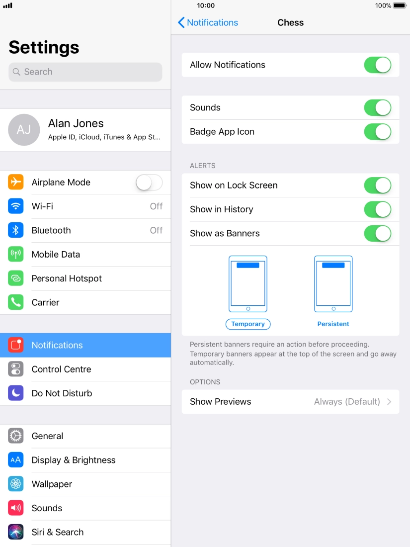 Press the indicator next to 