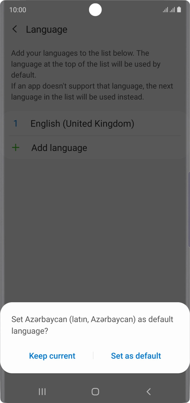 To select the new language as the default phone language, press Set as default.