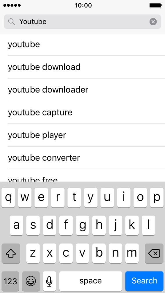 Key in YouTube and press Search. Key in YouTube and press Search.